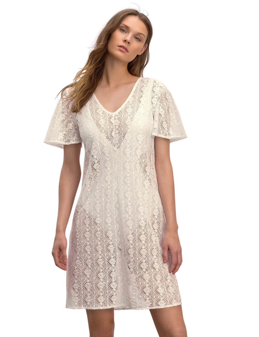 Κοντομάνικο Μονόχρωμο Φόρεμα Παραλίας Vamp 16541 Lamoda.gr