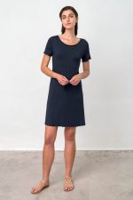 Μονόχρωμο Φόρεμα Viscose με Κοντό Μανίκι Vamp 18492