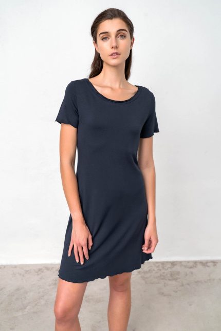 Μονόχρωμο Φόρεμα Viscose με Κοντό Μανίκι Vamp 18492