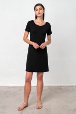 Μονόχρωμο Φόρεμα Viscose με Κοντό Μανίκι Vamp 18492