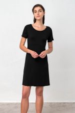 Μονόχρωμο Φόρεμα Viscose με Κοντό Μανίκι Vamp 18492