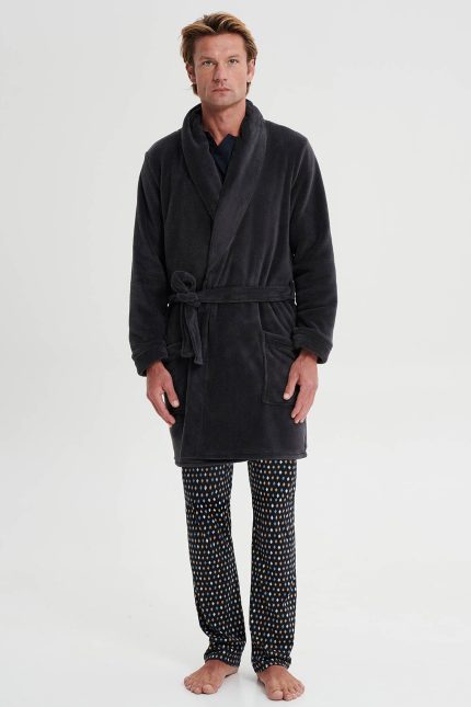 Vamp Ανδρική Μονόχρωμη Ρόμπα Χειμερινή Fleece 19653 Lamoda.gr