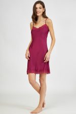 Harmony Μονόχρωμo Σατέν Νυχτικό με Δαντέλα 34-607515 Lamoda.gr