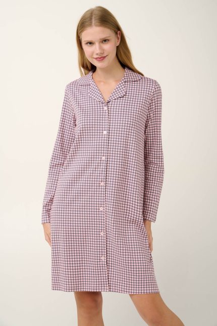Vamp Κουμπωτό Νυχτικό με Houndstooth Μοτίβο | lamoda.gr