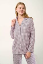 Vamp Κουμπωτή Πυτζάμα με Houndstooth Μοτίβο 21497 Lamoda.gr