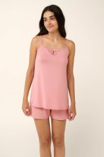 Vamp Μονόχρωμο Babydoll Micromodal με Δαντέλα 22092 Lamoda.gr