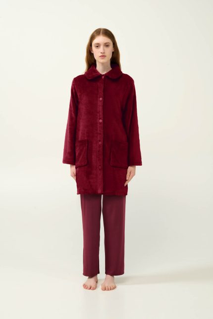 Μονόχρωμη Γυναικεία Ρόμπα Fleece Κουμπωτή Vamp 23362