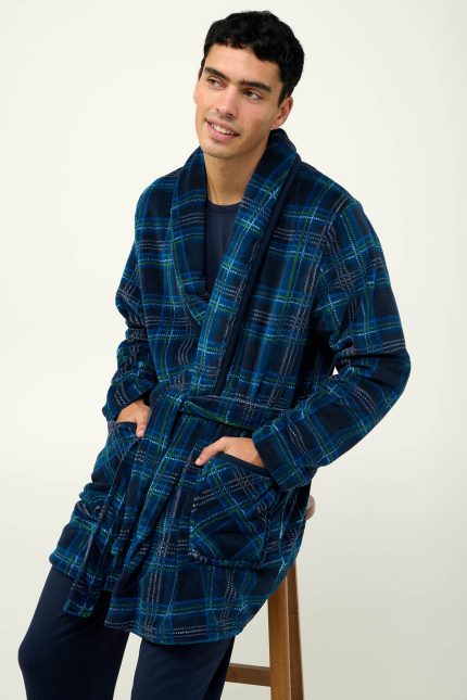 Fleece Καρό Χειμερινή Ανδρική Ρόμπα Vamp 23790
