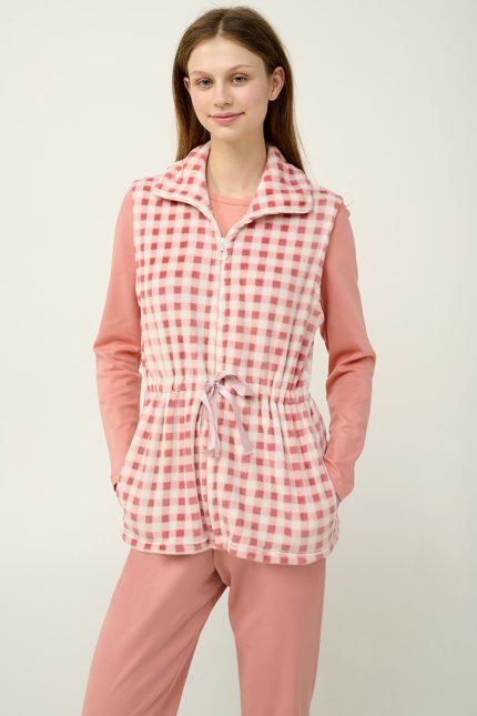 Γυναικείο Καρό Fleece Γιλέκο Vamp 23325