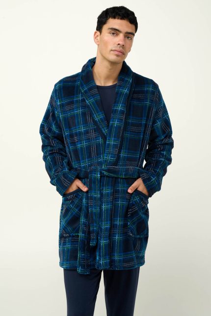 Fleece Καρό Χειμερινή Ανδρική Ρόμπα Vamp 23790