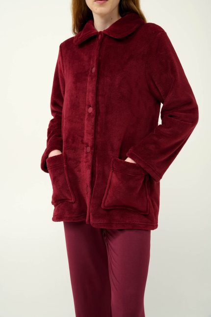 Κουμπωτή Κοντή Γυναικεία Ρόμπα Fleece Vamp 23358