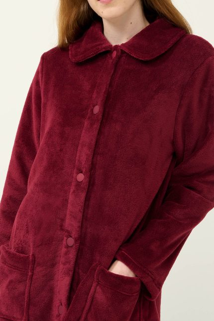 Μονόχρωμη Γυναικεία Ρόμπα Fleece Κουμπωτή Vamp 23362
