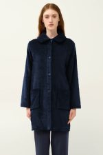 Μονόχρωμη Γυναικεία Ρόμπα Fleece Κουμπωτή Vamp 23362
