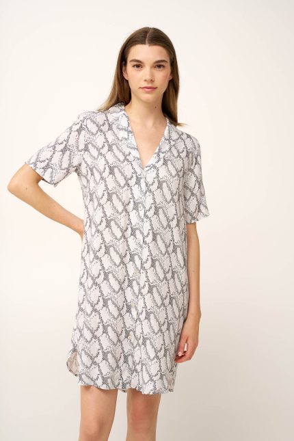Καλοκαιρινό Νυχτικό Snake Print Κουμπωτό Vamp 24127